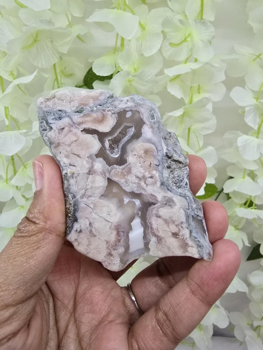 AAA Pink Japanese Cherry Blossom Agate Slab Specimen Druzy Details NEW Decor Art